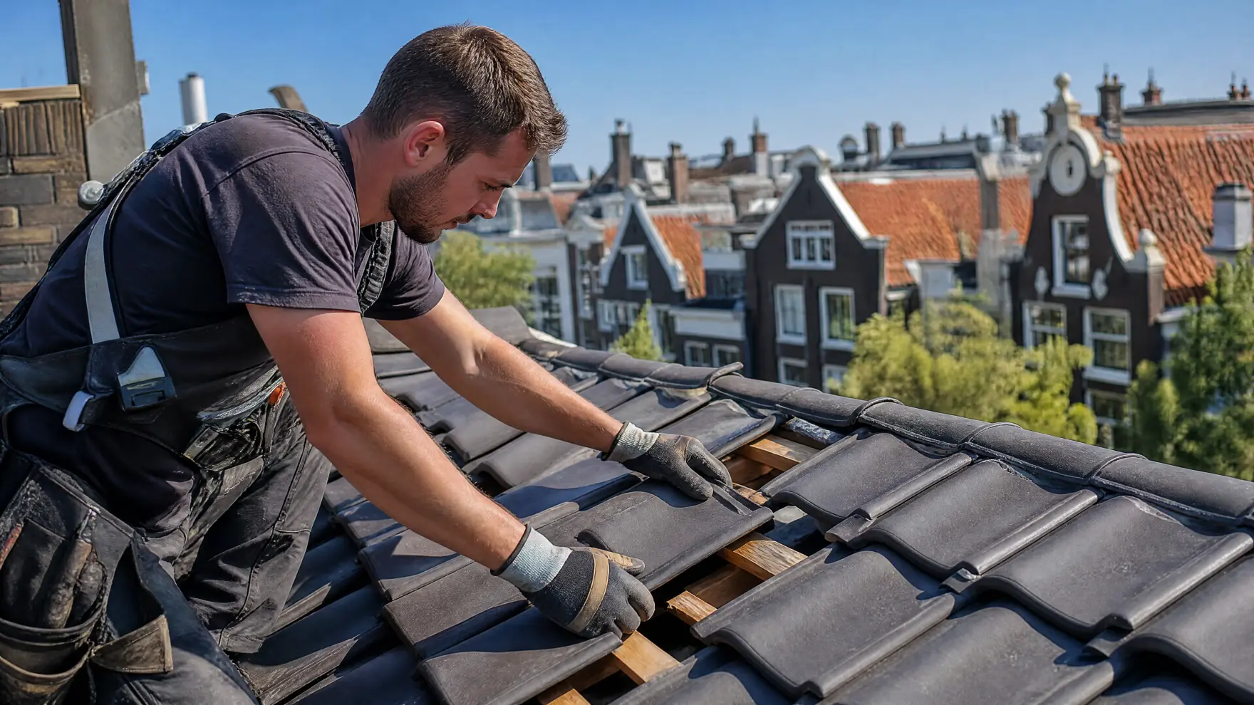 Dakdekker aan het werk in Utrecht Leidsche Rijn